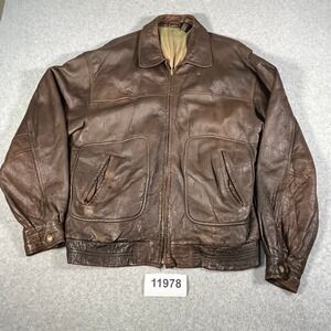 Vintage Spiegel Biker Jacket Mens XL Brown Leather Lined Collared Full Zip Retro